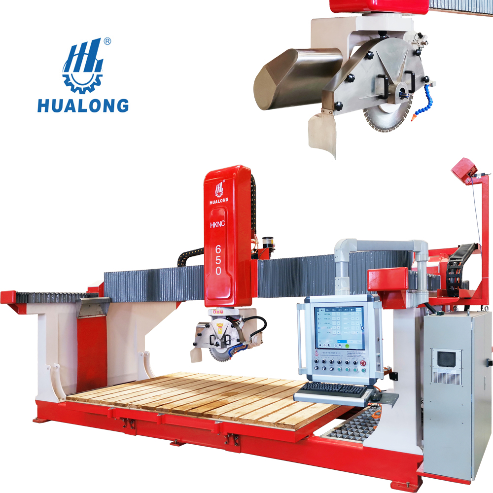 HUALONG-Steinmaschinen HKNC-Serie Marmorschneidemaschine 5-Achsen-CNC-Brückensäge zum Schneiden von Grabsteinen aus Granitquarz-Arbeitsplatten